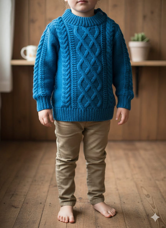 Kids Cable Knit Turtleneck Sweater - Turquoise Blue