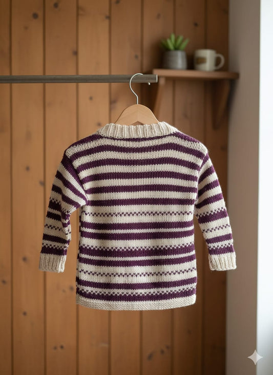 Kids Fair Isle Striped Sweater - Purple & Cream